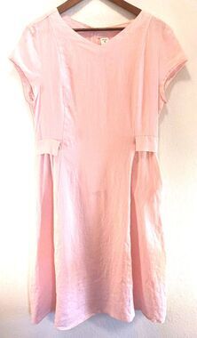 Soft Pink Lintico 100% Linen Midi Dress With Side Pockets Cap Sleeve Size M